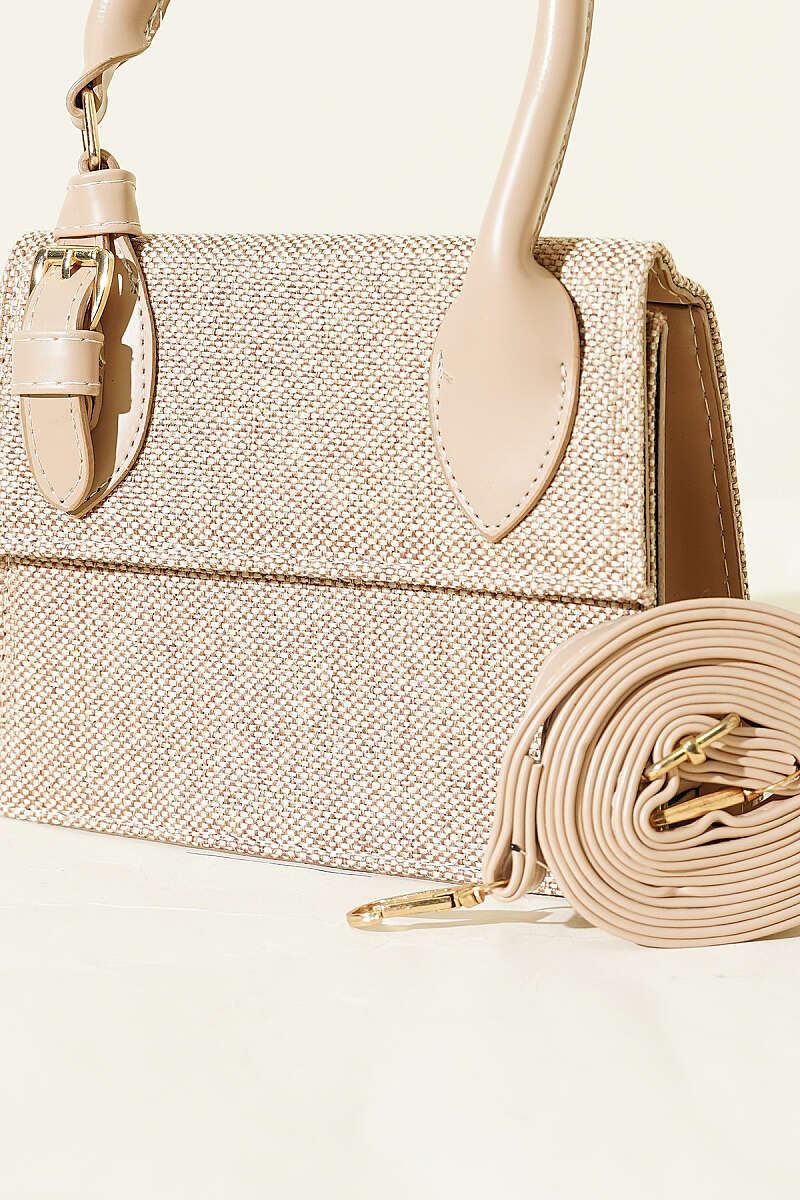 Straw Bag with Belt Buckle - Beige