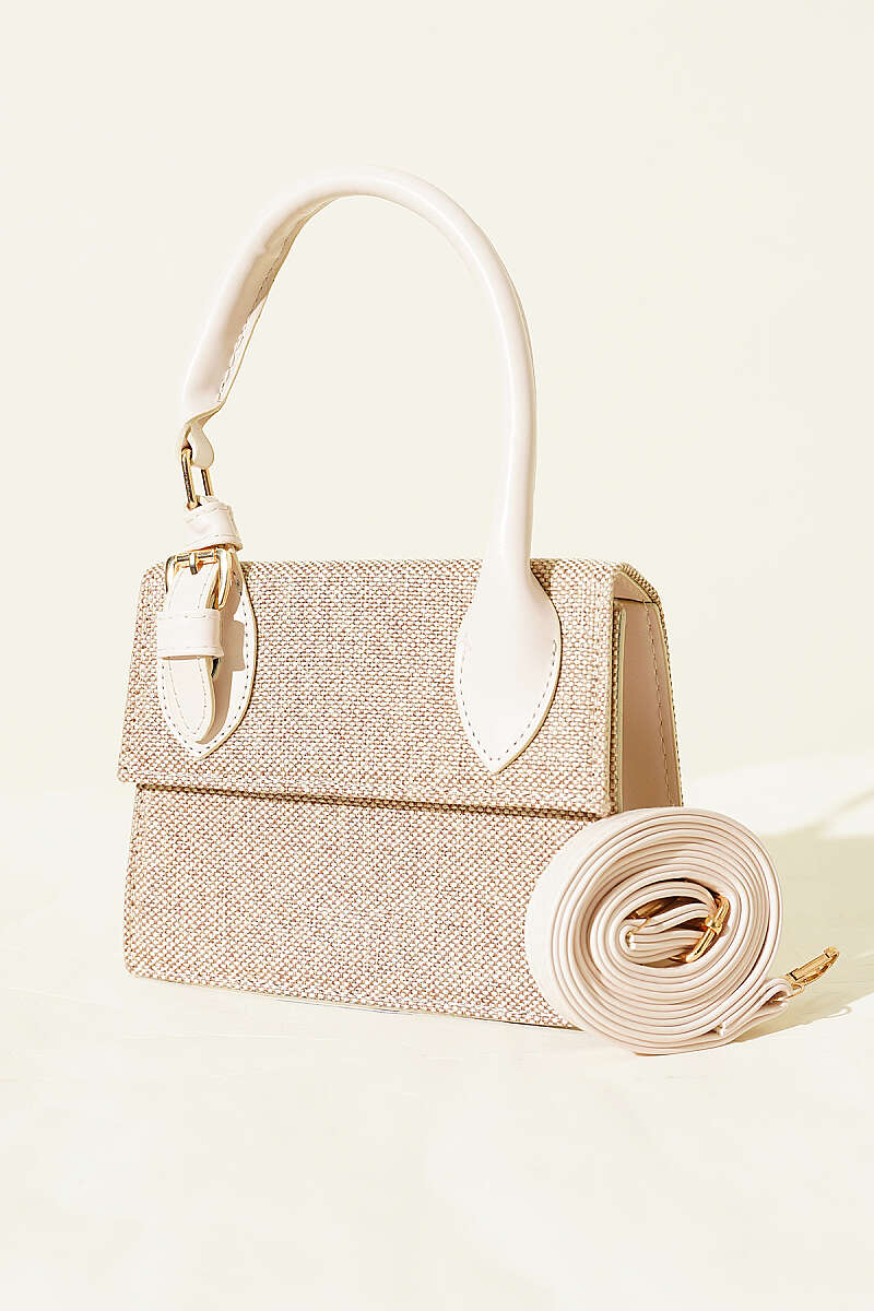 Straw Bag with Belt Buckle - Bone