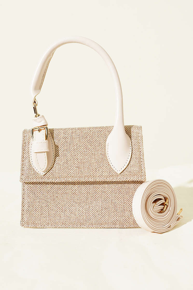 Straw Bag with Belt Buckle - Bone