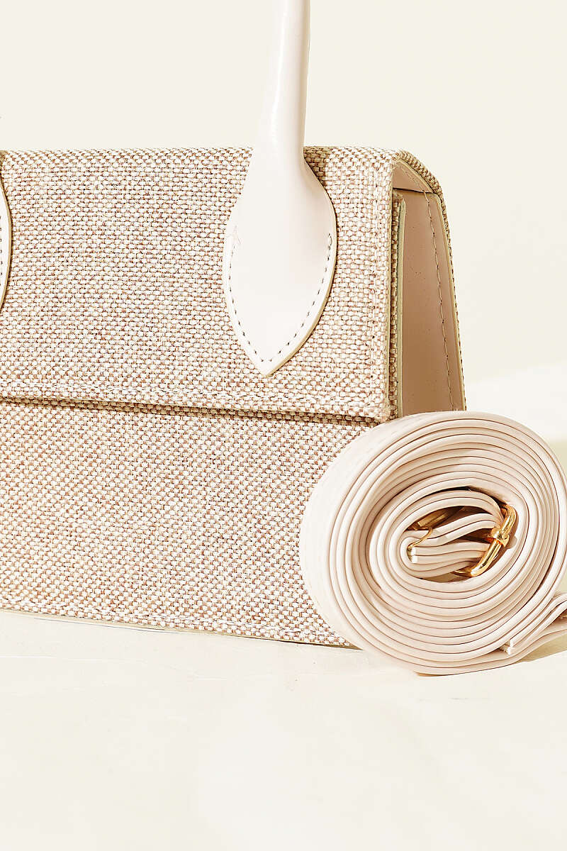 Straw Bag with Belt Buckle - Bone