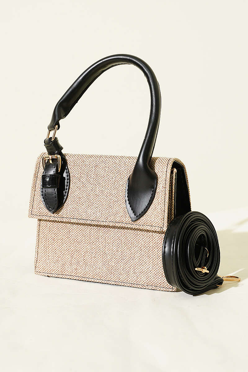 Straw Bag with Belt Buckle - Black