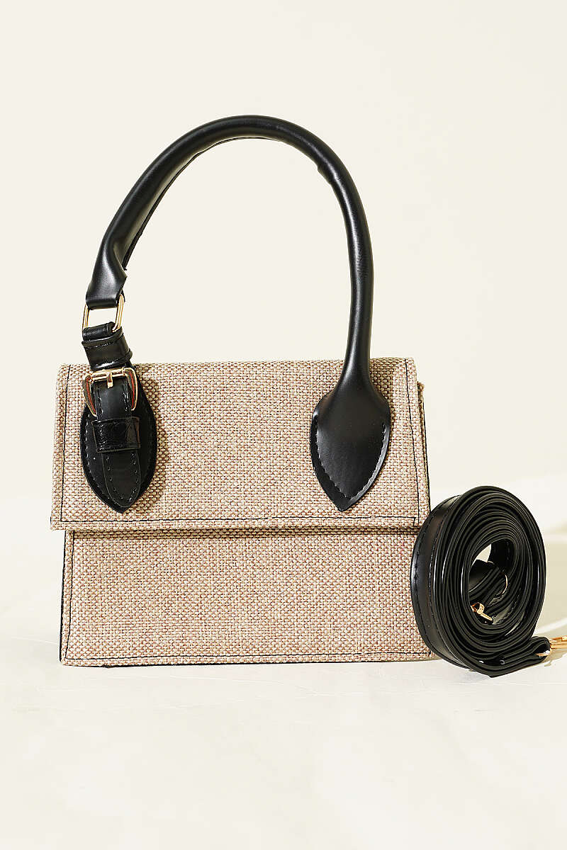 Straw Bag with Belt Buckle - Black