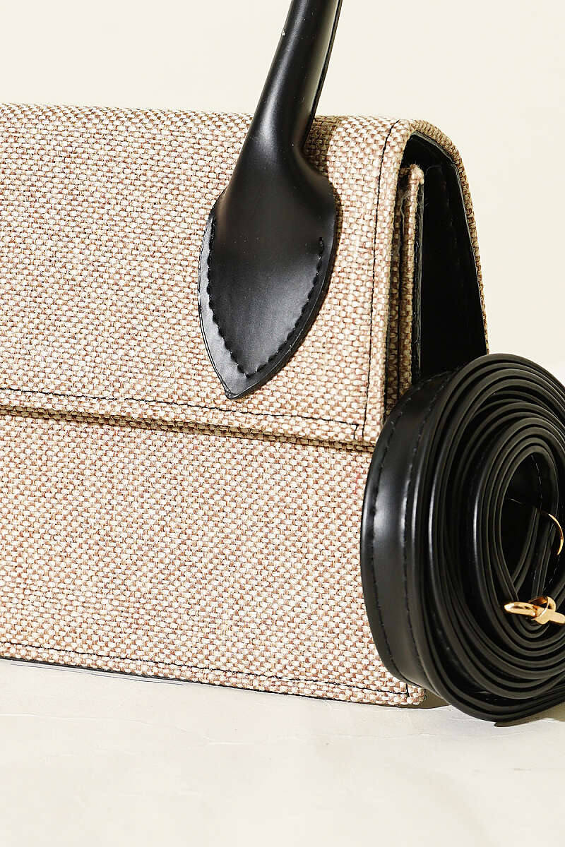 Straw Bag with Belt Buckle - Black