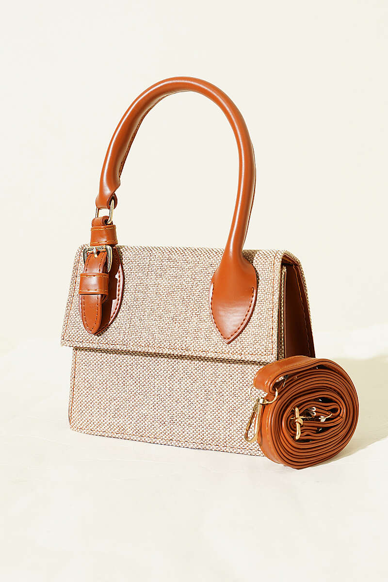 Straw Bag with Belt Buckle - Tan