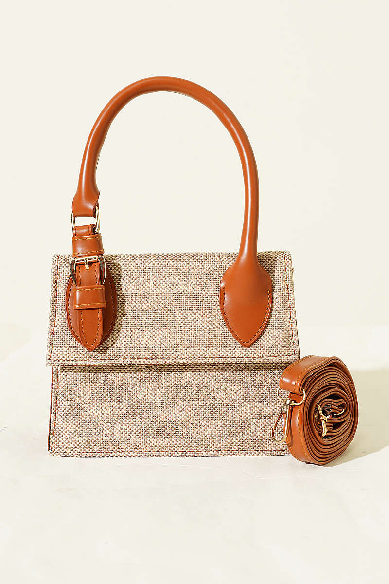 Straw Bag with Belt Buckle - Tan