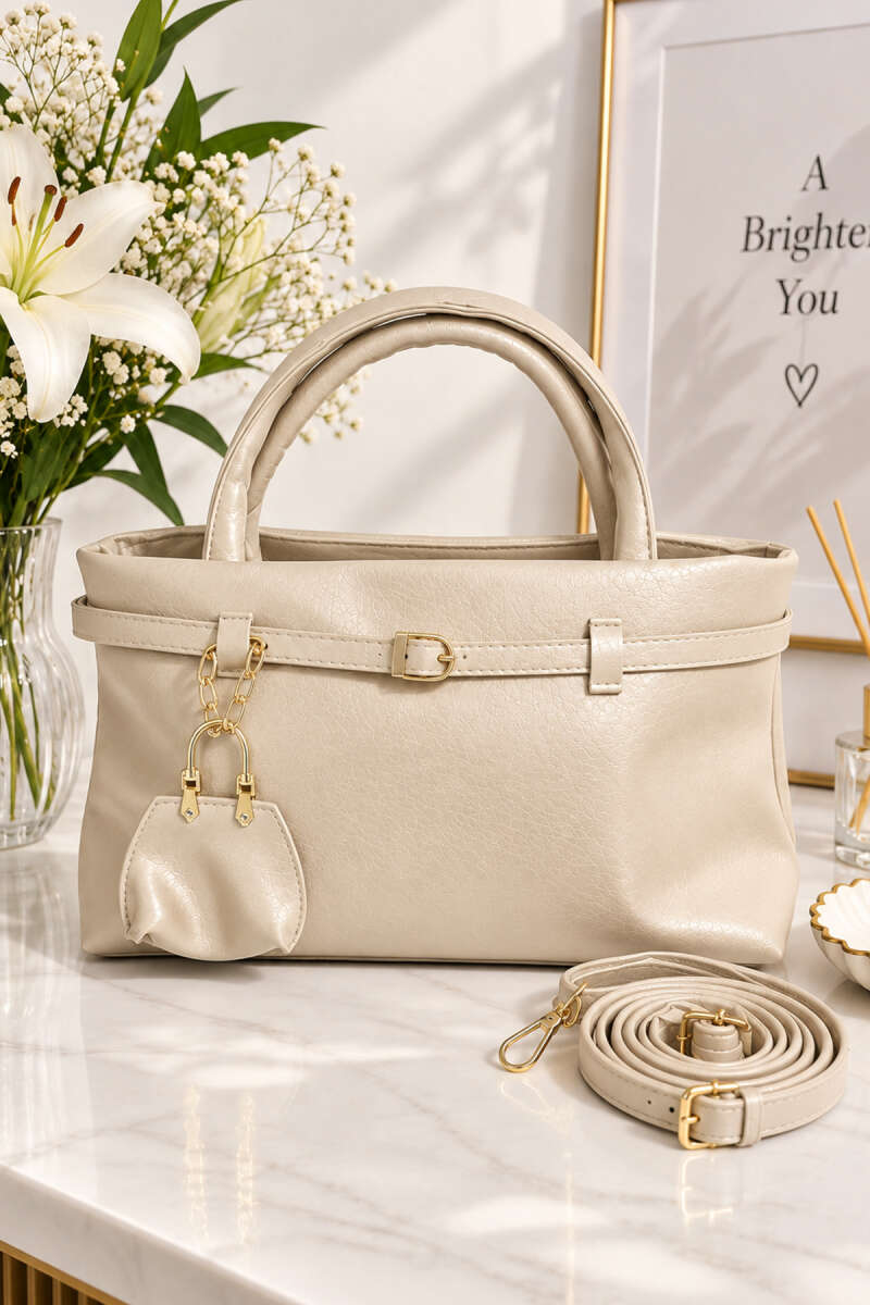 Handbag with Belt Buckle - Bone