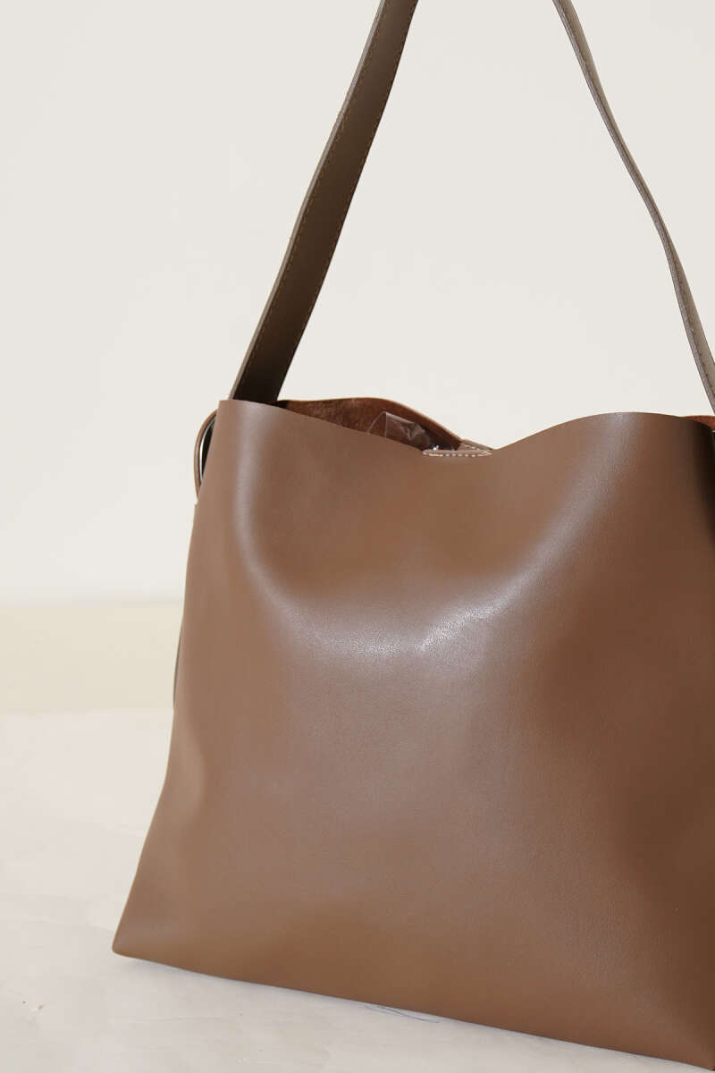 Shoulder Bag with Belt Buckle - Light Brown