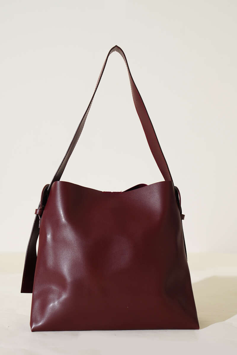Shoulder Bag with Belt Buckle - Burgundy
