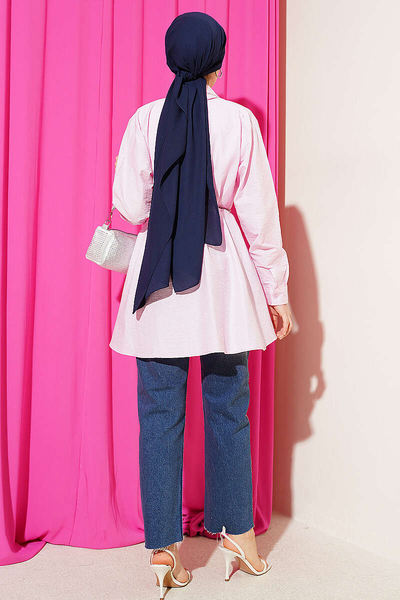 Belted Parachute Shirt with Waist Darts - Pink