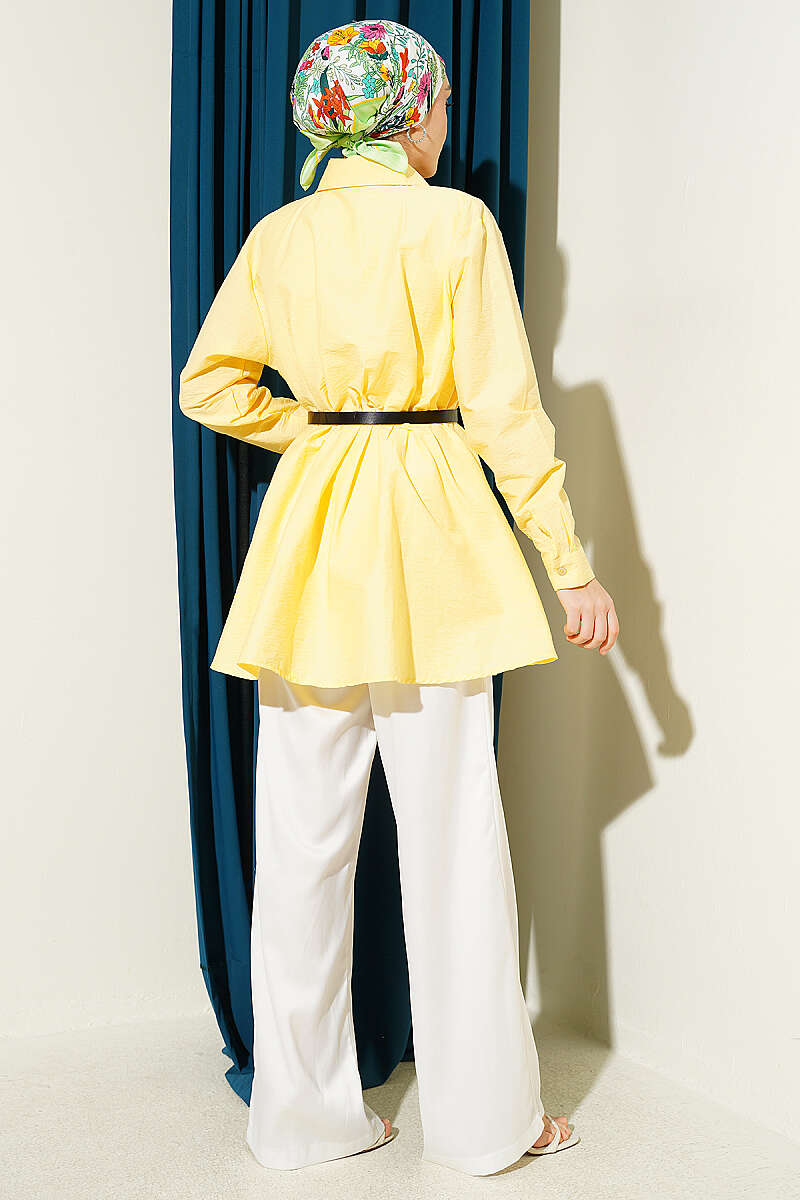 Belted Parachute Shirt with Waist Darts - Yellow