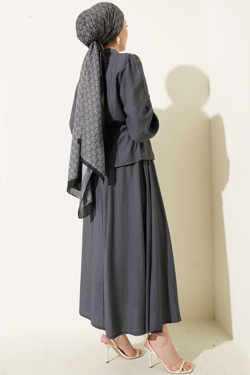 Belted Skirt Set with Waist Darts and Buckle - Smoke Grey