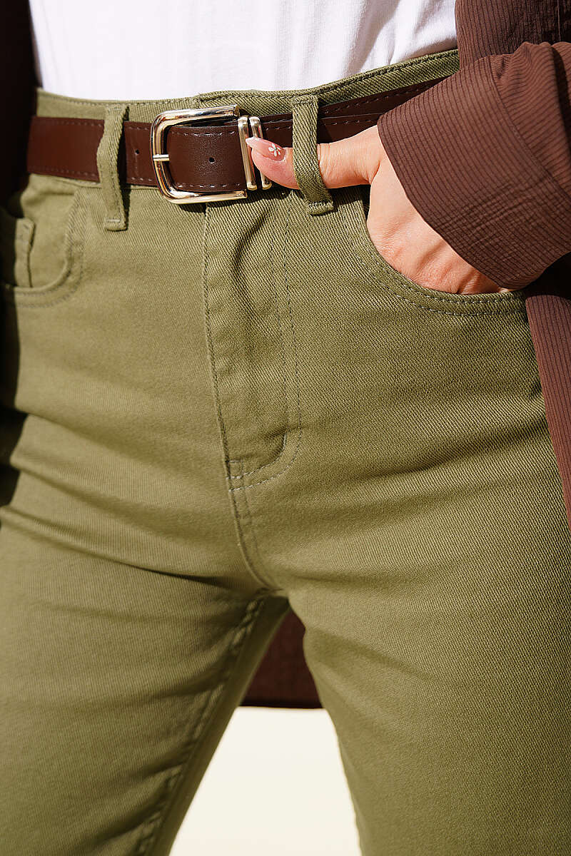 Belted Straight-Leg Jeans - Khaki