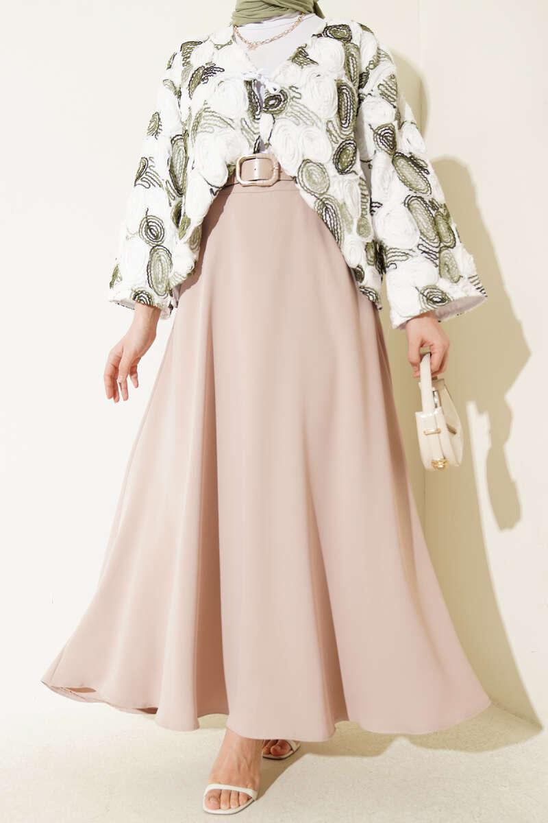 Basic Belted Skirt with Zip - Beige