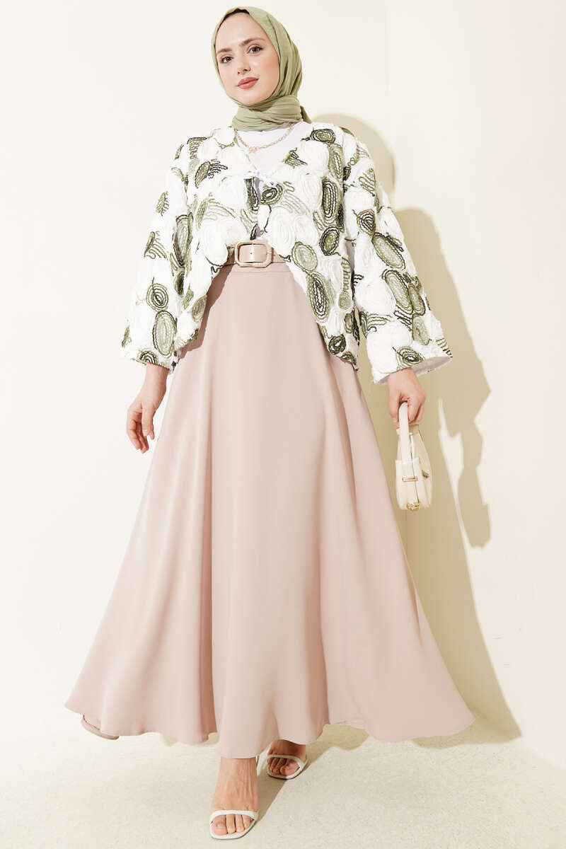 Basic Belted Skirt with Zip - Beige