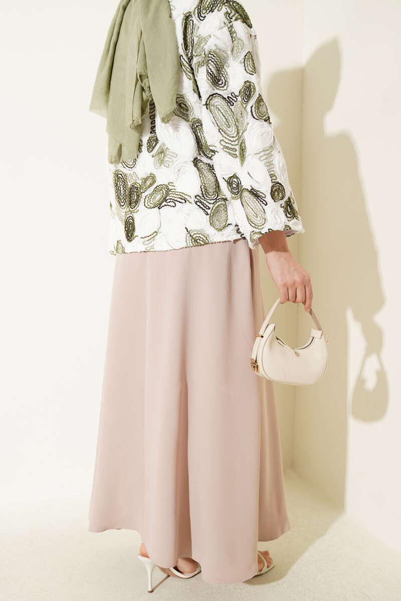 Basic Belted Skirt with Zip - Beige