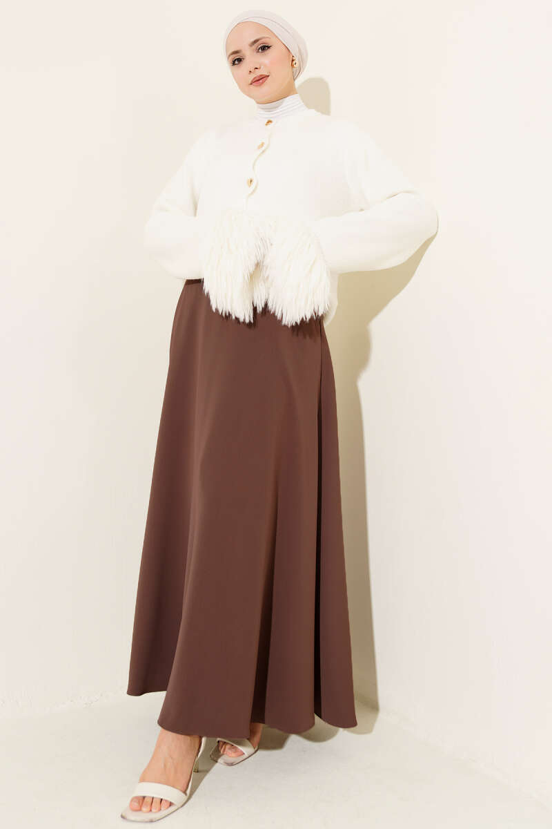 Basic Belted Skirt with Zip - Brown