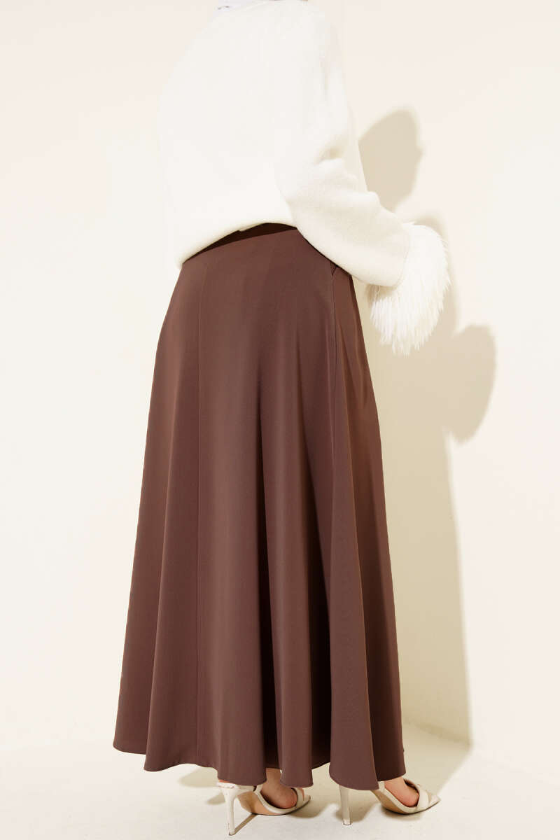 Basic Belted Skirt with Zip - Brown