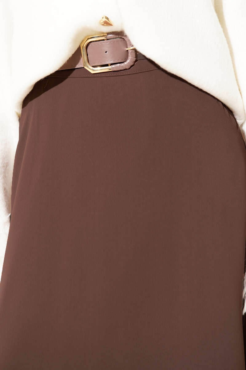 Basic Belted Skirt with Zip - Brown