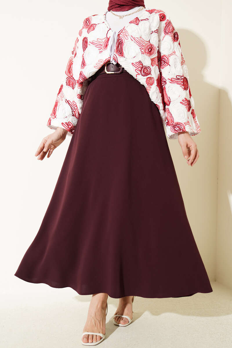 Basic Belted Skirt with Zip - Plum