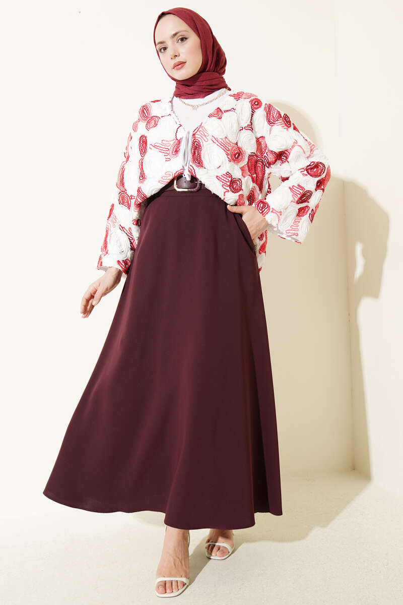 Basic Belted Skirt with Zip - Plum