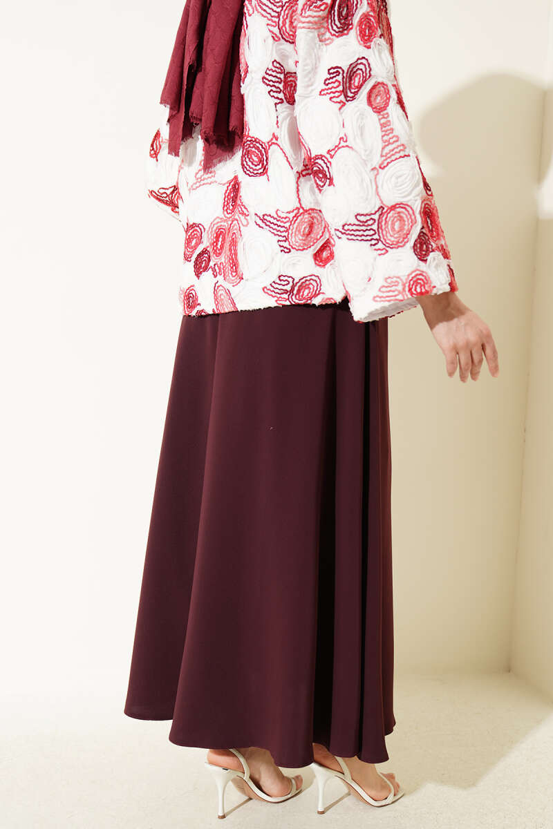 Basic Belted Skirt with Zip - Plum
