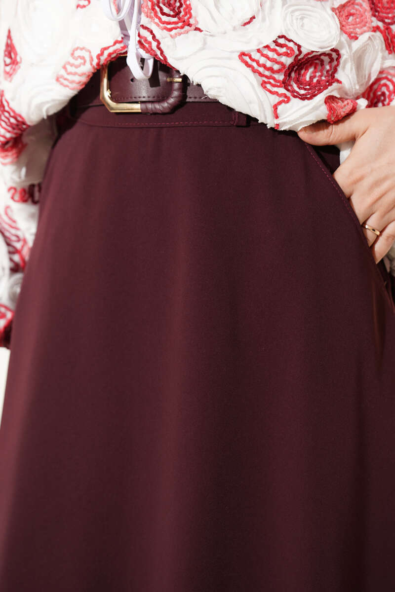 Basic Belted Skirt with Zip - Plum