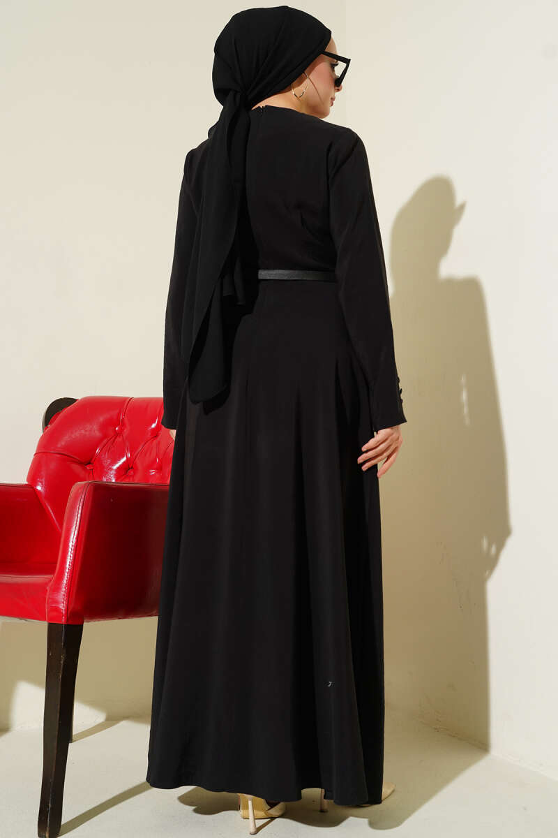 Belted Tencel Dress with Scarf - Black