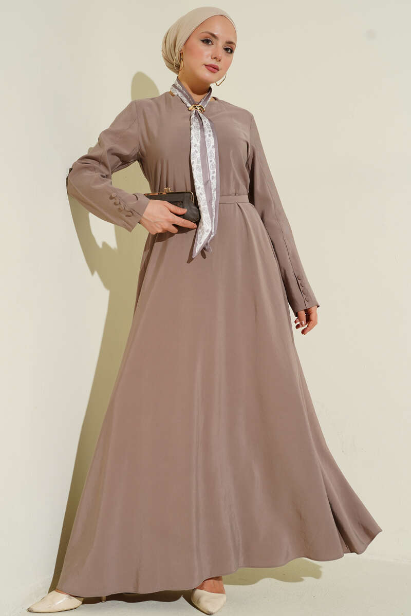 Belted Tencel Dress with Scarf - Mink