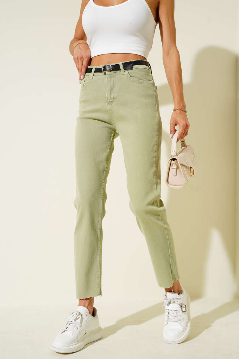 Belted Cropped Pants - Almond Green
