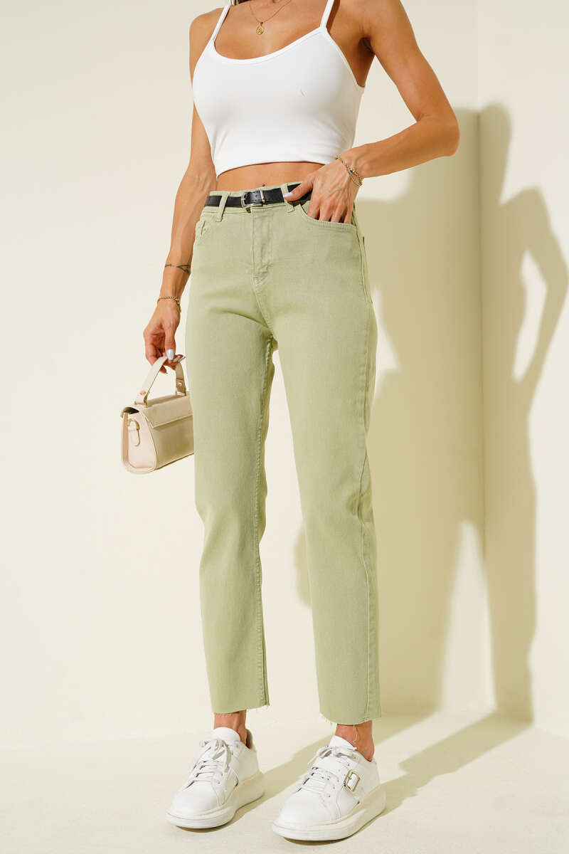 Belted Cropped Pants - Almond Green