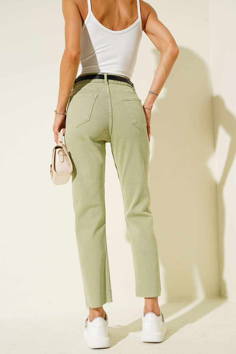 Belted Cropped Pants - Almond Green