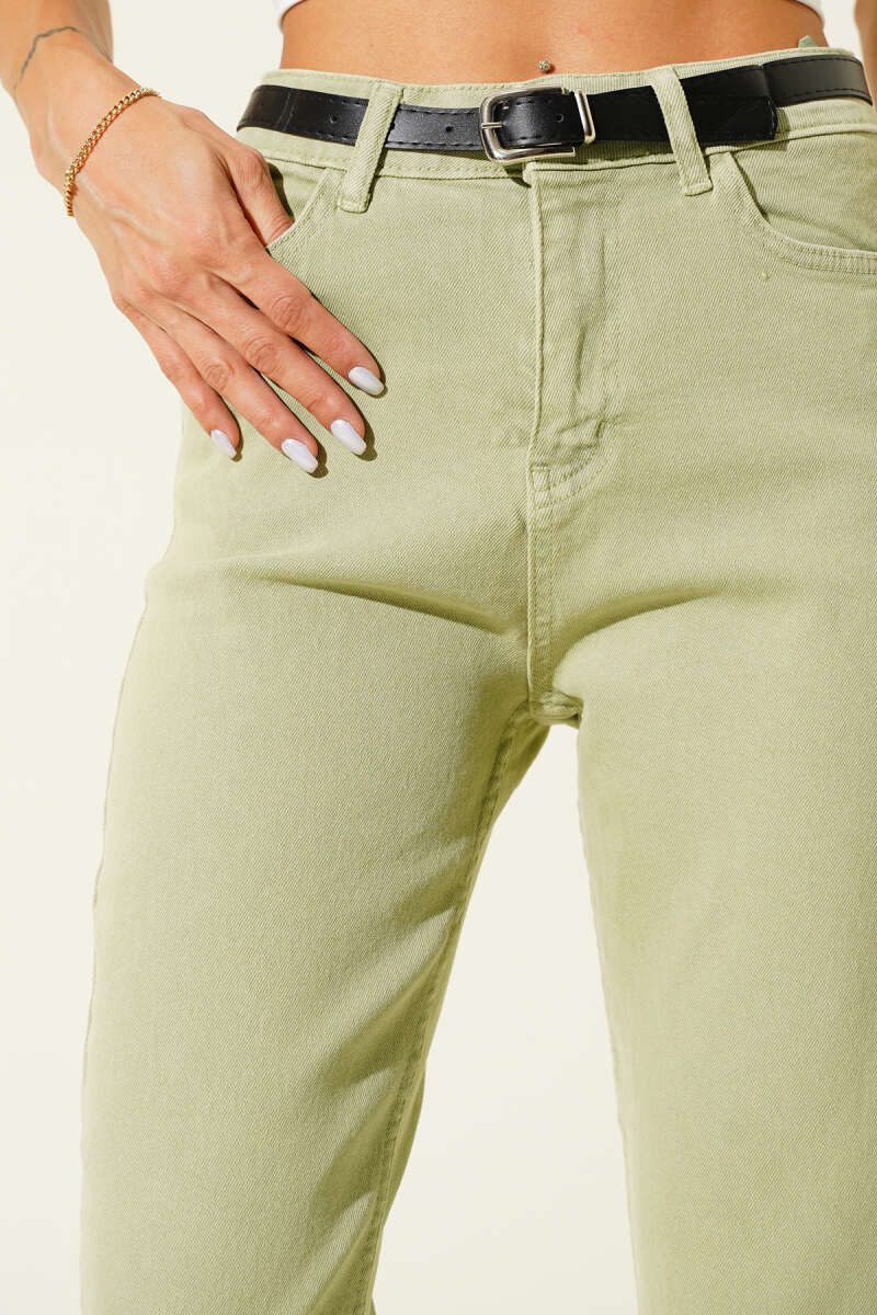 Belted Cropped Pants - Almond Green