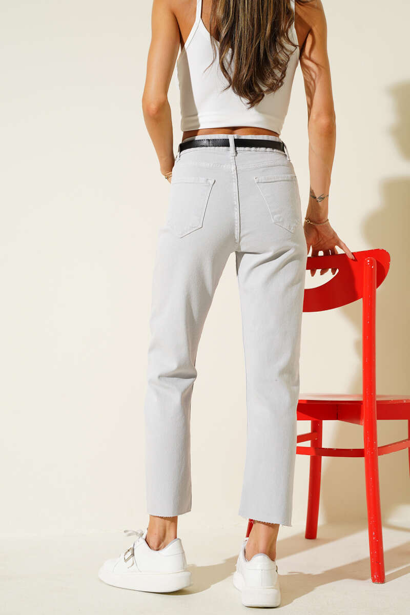Belted Cropped Pants - Grey
