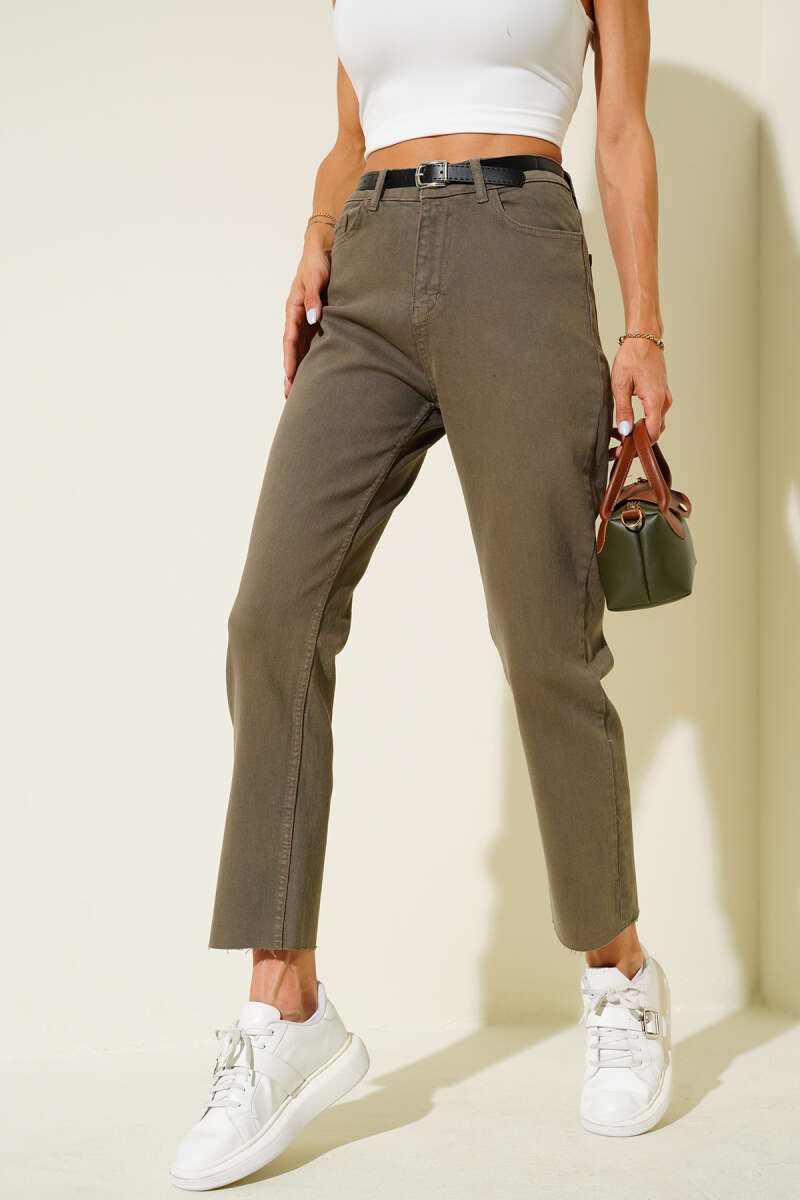 Belted Cropped Pants - Khaki