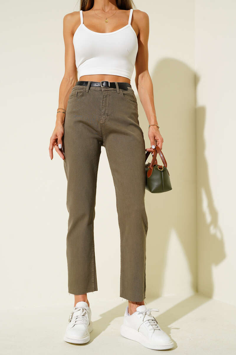 Belted Cropped Pants - Khaki