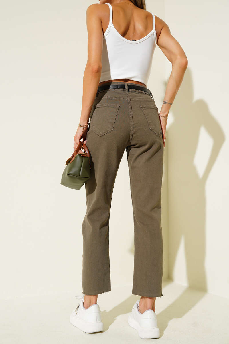 Belted Cropped Pants - Khaki