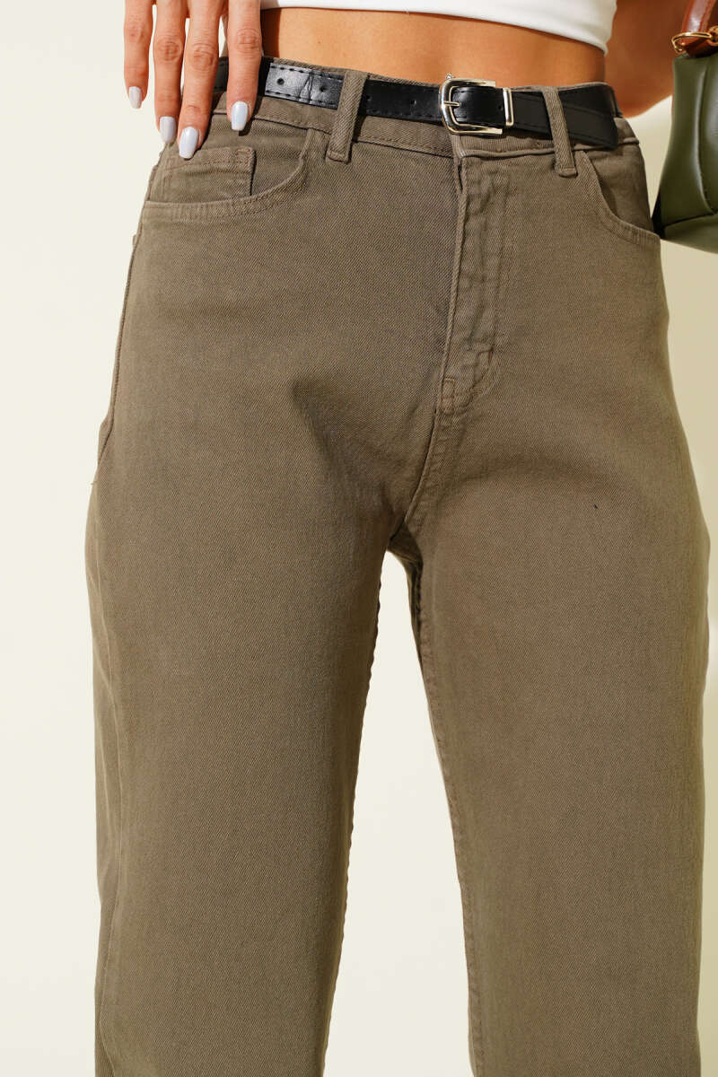 Belted Cropped Pants - Khaki