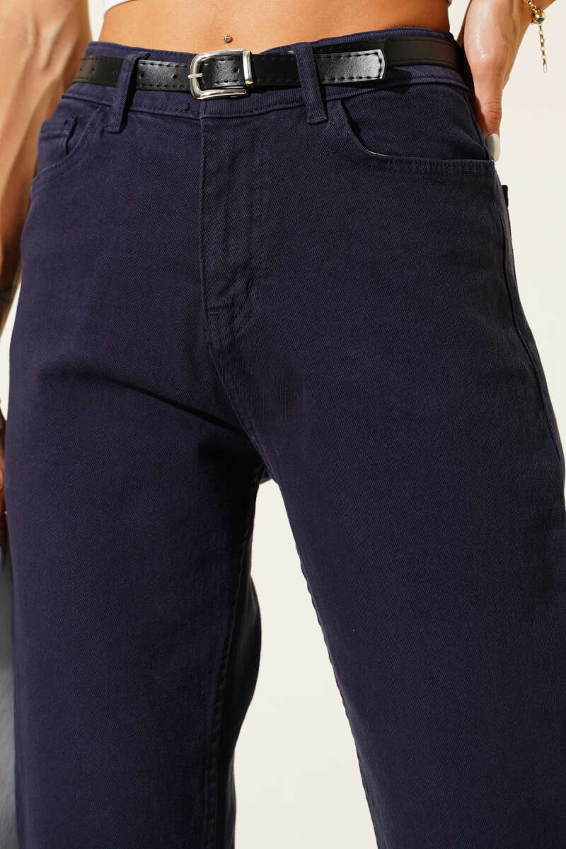 Belted Cropped Pants - Navy
