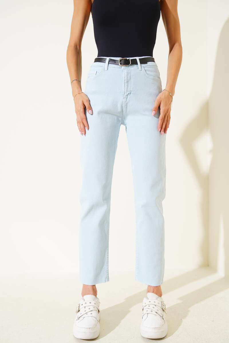 Belted Cropped Pants - Blue