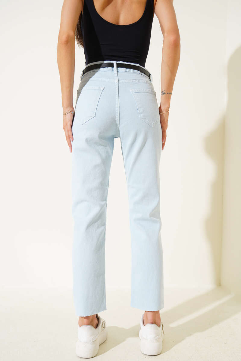 Belted Cropped Pants - Blue