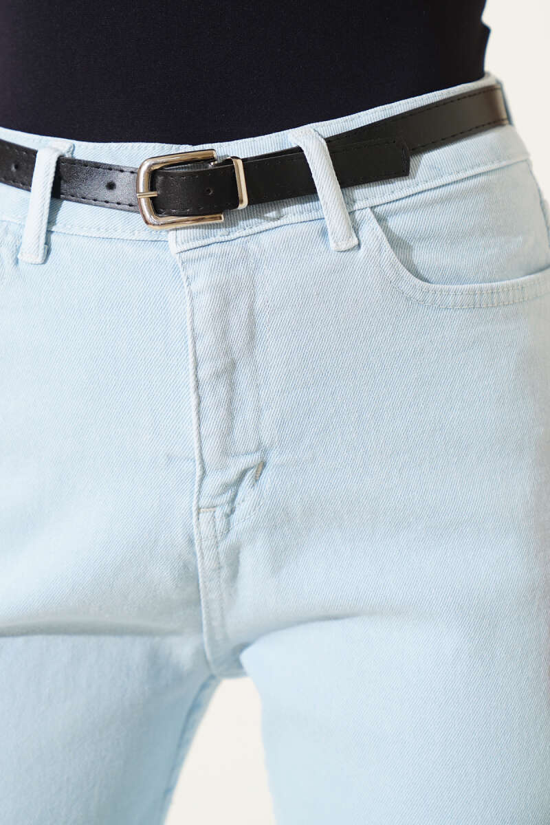 Belted Cropped Pants - Blue