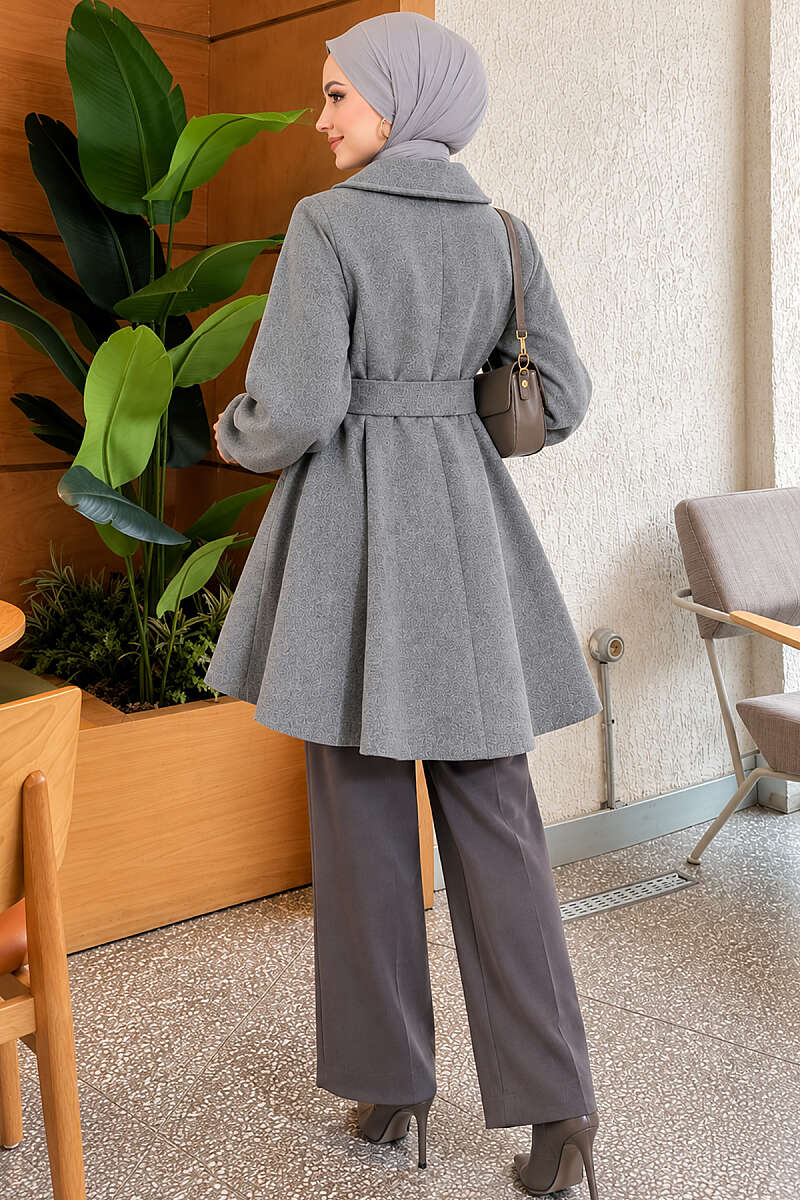 Short Belted Felt Coat - Smoke Grey
