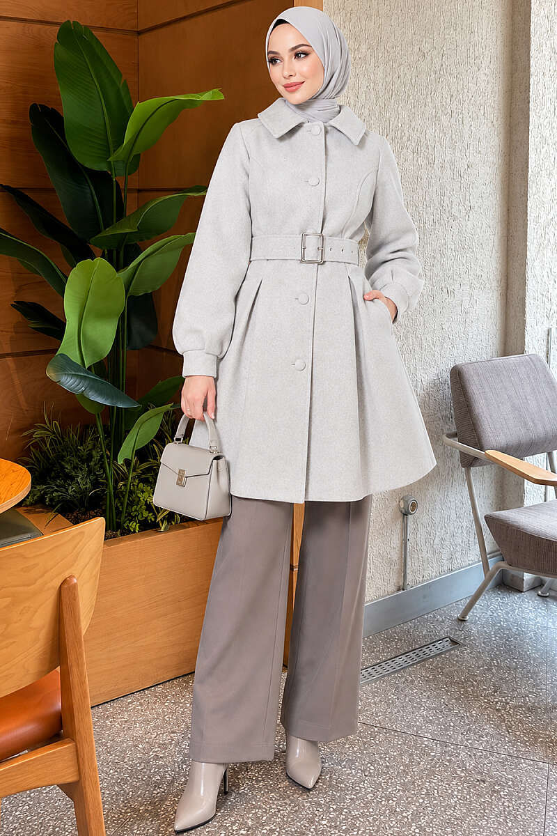 Short Belted Felt Coat - Grey
