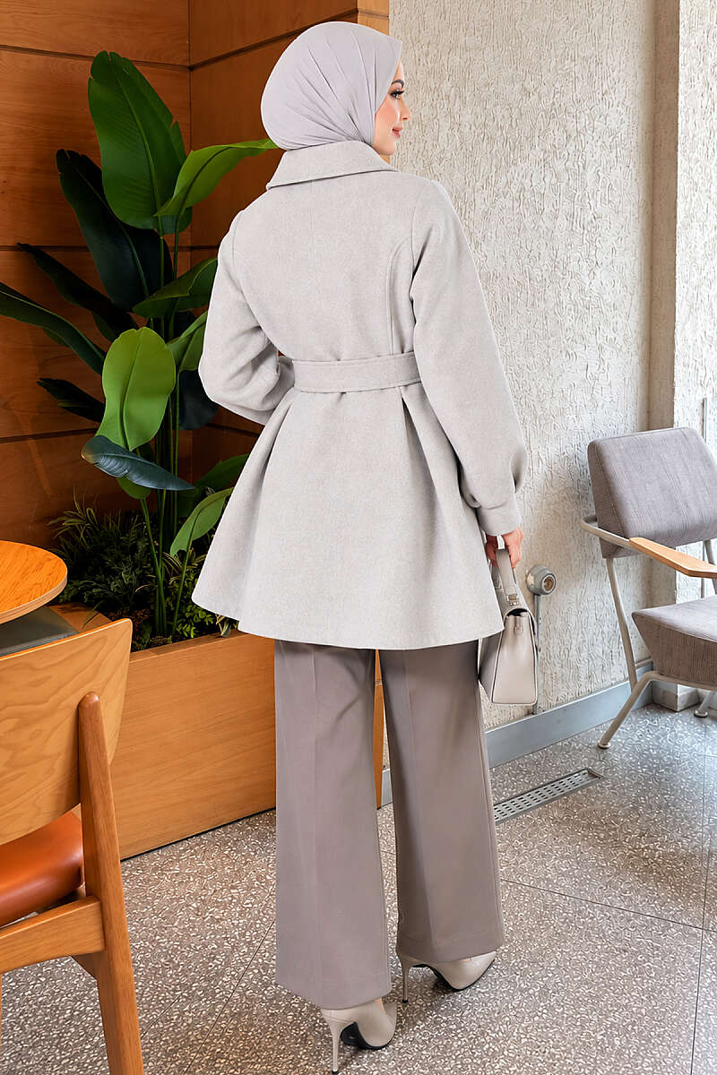 Short Belted Felt Coat - Grey