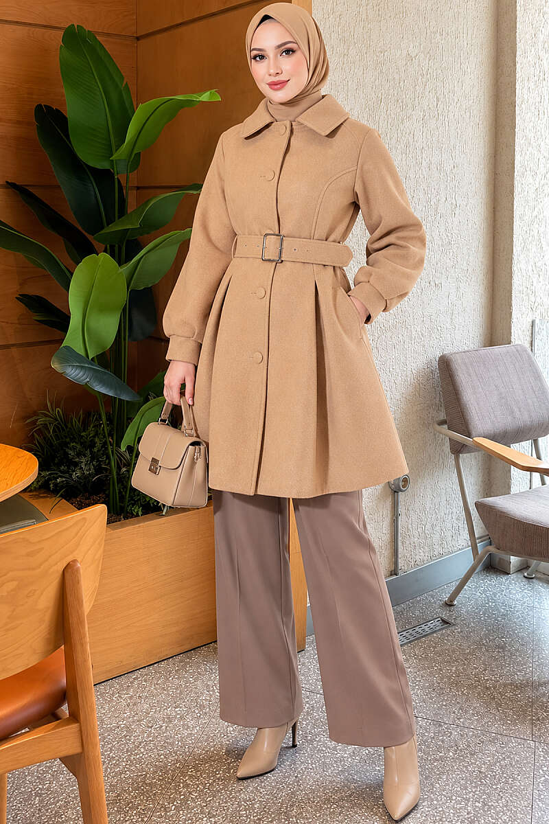 Short Belted Felt Coat - Latte