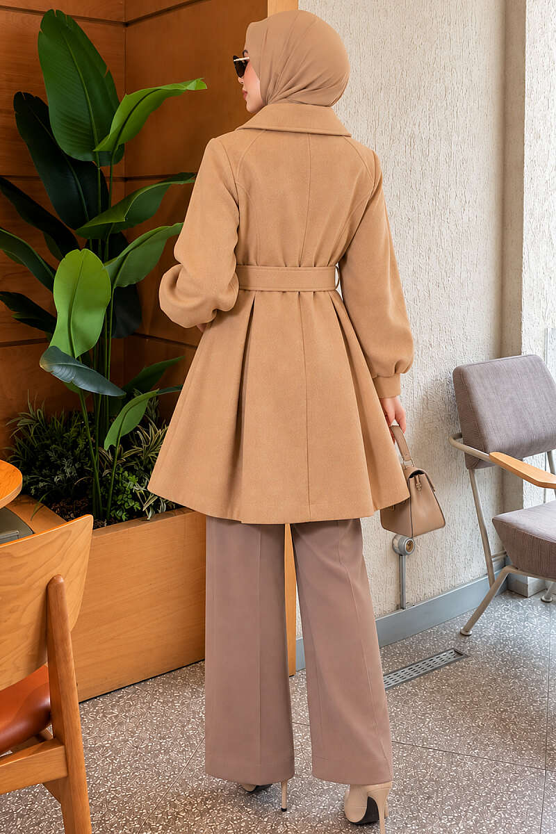 Short Belted Felt Coat - Latte