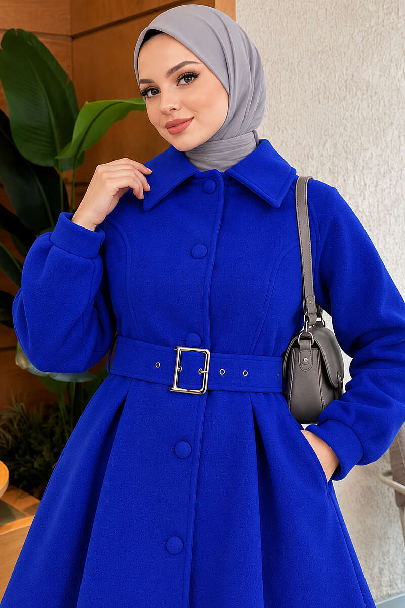 Short Belted Felt Coat - Saxe Blue