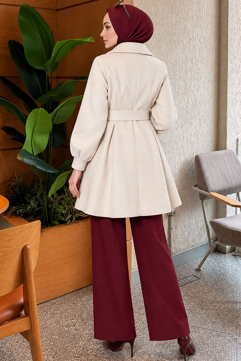 Short Belted Felt Coat - Stone