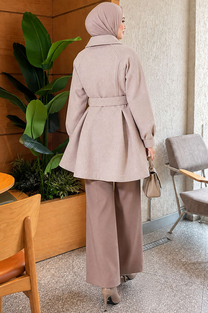 Short Belted Felt Coat - Mink