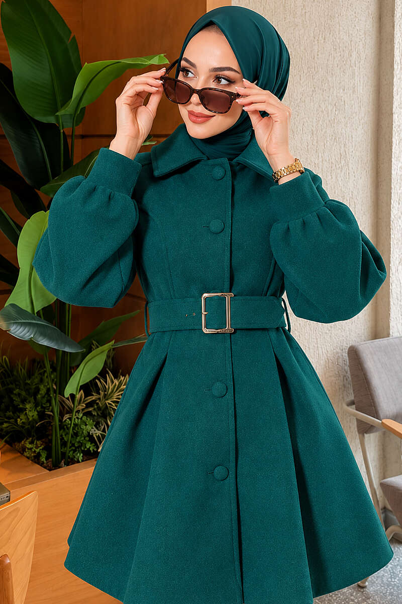 Short Belted Felt Coat - Emerald